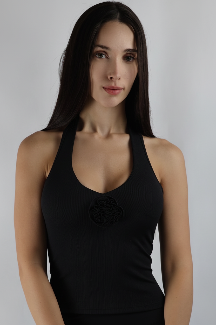 Ruched Flower Halter Top